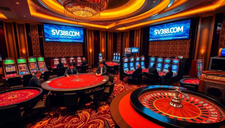 Players enjoying an exciting game at SV388.COM's luxurious casino atmosphere.