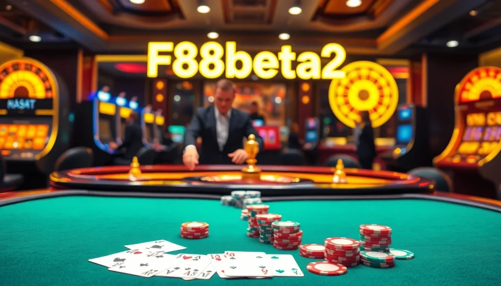 Engaging gambling scene featuring F8beta2 poker table with vibrant chips and cards.