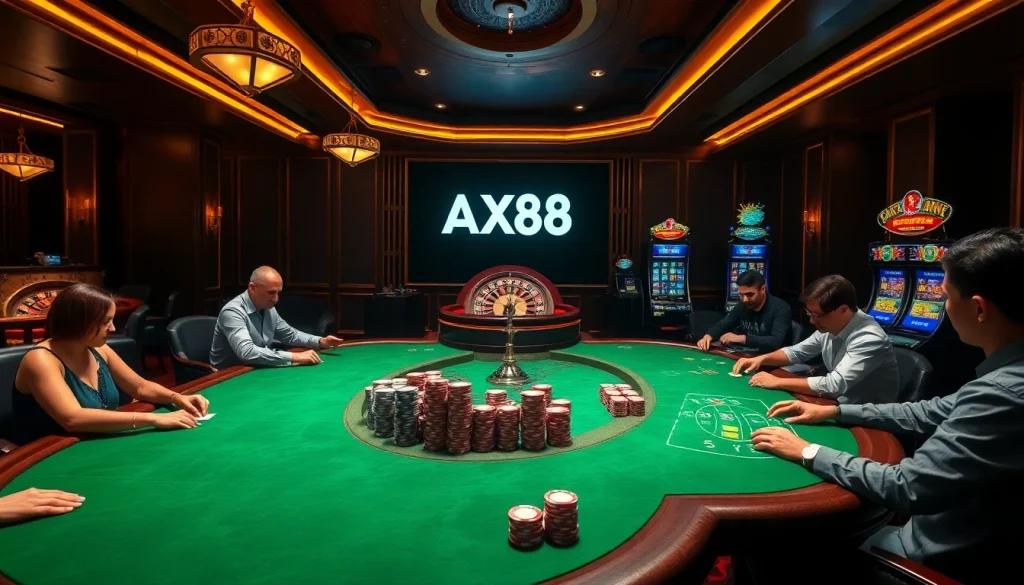 Experience the thrill of AX88 at a luxurious casino with vibrant games and high stakes.
