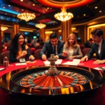 Experience the excitement of gambling at RR88 with a vibrant casino scene featuring roulette and poker chips.