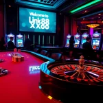 Players enjoy diverse games at Link XX88, featuring roulette, slots, and poker action in a luxurious casino.