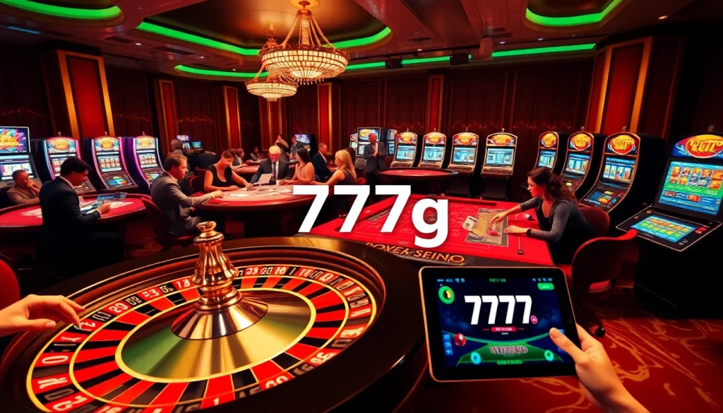 Experience thrilling gameplay with 777g Download in a vibrant casino atmosphere featuring engaging tables and machines.