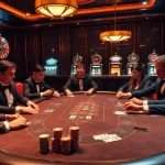 Exciting gaming scene at a professional casino showcasing 789f poker chips and cards.