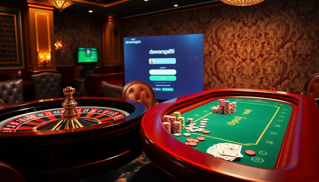Adegan menarik dari perjudian yang canggih dengan login dewanaga89 ditampilkan di meja poker mewah.