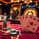 Engage in an exciting jbo casino game with stacked poker chips and a spinning roulette wheel.