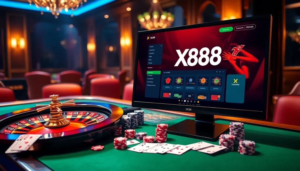 Experience the thrill of betting with xx88 on a vibrant casino interface featuring poker chips and cards.