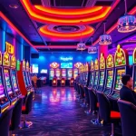 Situs kode4d offers an exciting online gaming experience with vibrant slot machines in a lively gaming lounge, emphasizing security and fun.