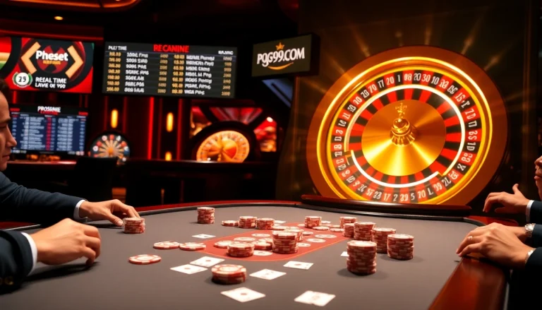 Enjoying a thrilling poker game at pg99.com with vibrant chips and exciting gameplay.