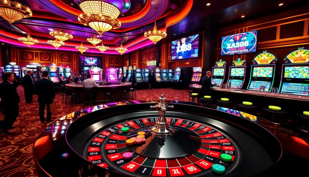 Exciting casino atmosphere at XX88 featuring a vibrant roulette table and colorful chips.