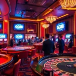 Players celebrating a big win at GG88 casino, featuring stacked poker chips and slot machines.