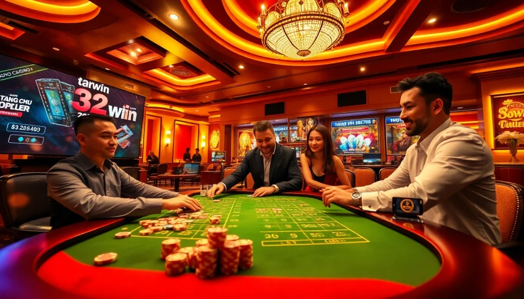 Exciting online casino scene showcasing the experience at trang chu 32win with vibrant gaming elements.