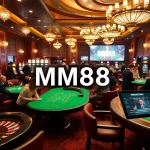 Players enjoying casino games and betting at MM88, with vibrant slot machines and poker tables in action.