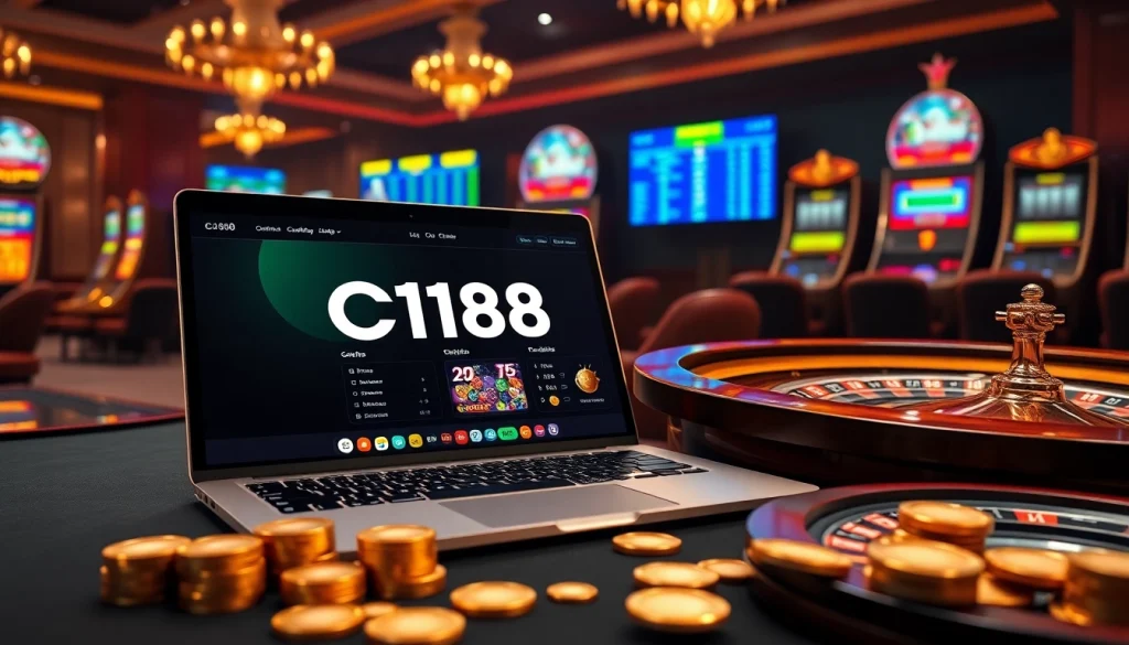 Experience the excitement of C168 online gambling with vibrant poker chips and roulette.