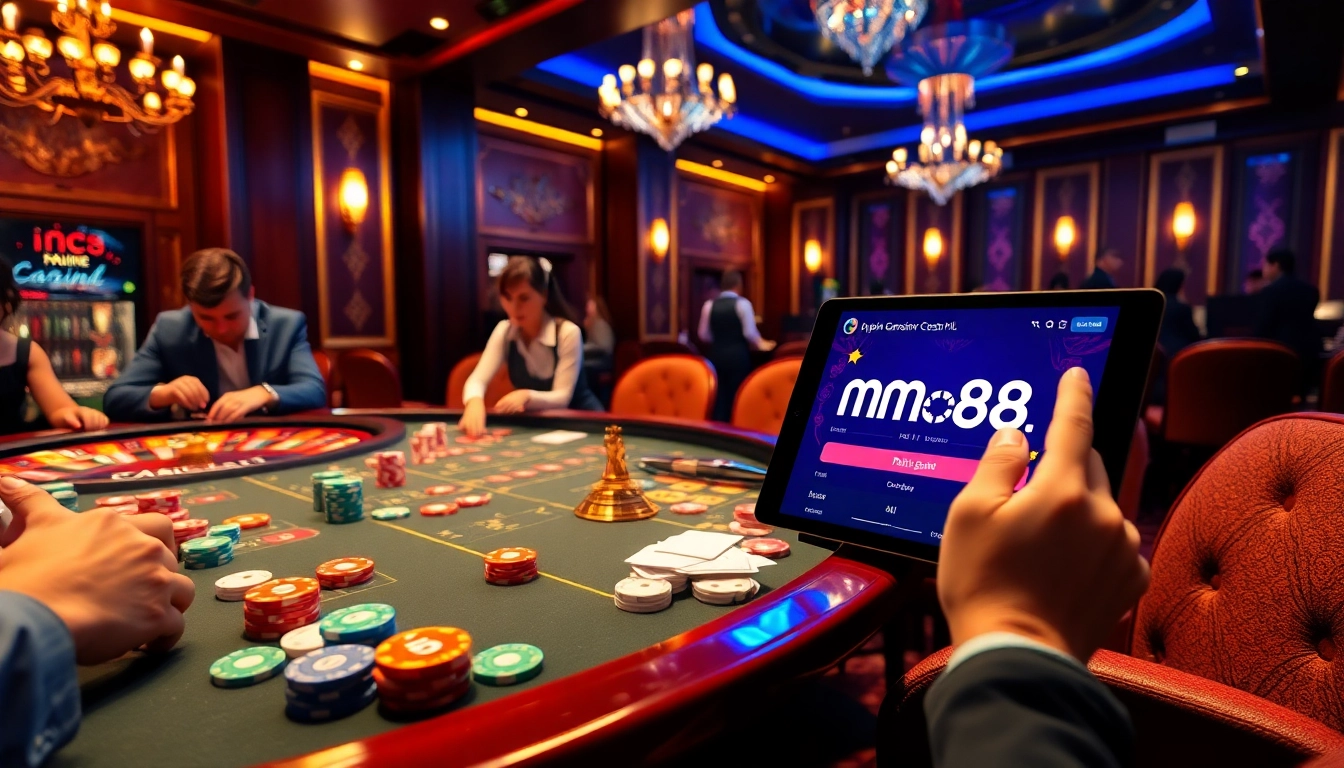 Engage in thrilling casino games at https://mm88.nl/ with vibrant tables, cards, and chips.