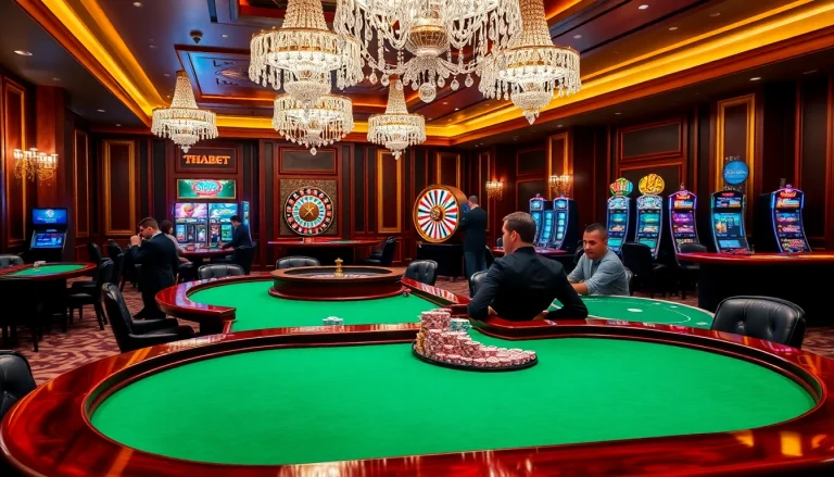 THABET casino showcasing an engaging poker game with vibrant details and luxurious atmosphere.
