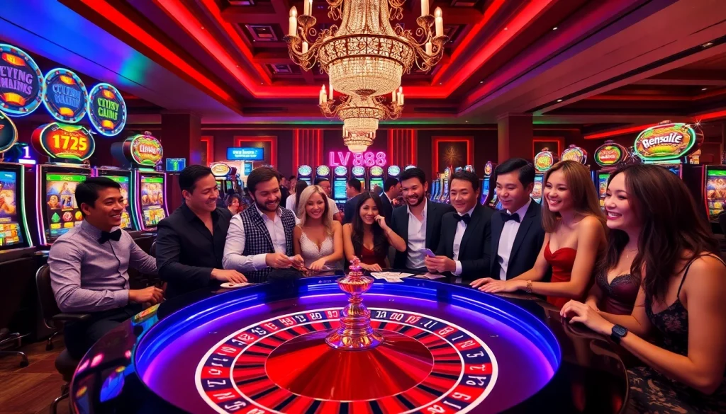 Players celebrating their wins at LV88’s vibrant and luxurious online casino.