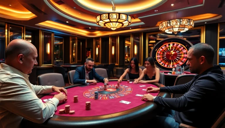 Players strategize at a poker table in a luxurious casino with 88i branding, capturing the thrill of gambling.