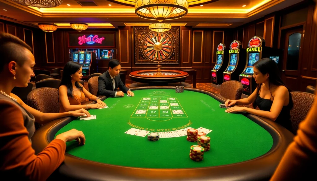 Experience thrilling gameplay at Nhà Cái LC88 with vibrant casino tables and engaging poker action.