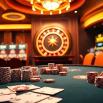 Experience the thrill of "Sun Win" at a vibrant casino table featuring poker chips and cards.