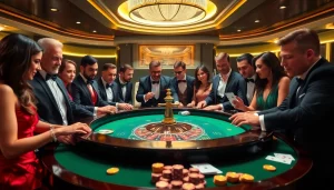 Experience high-stakes excitement at the SX88 casino roulette table surrounded by enthusiastic gamblers.