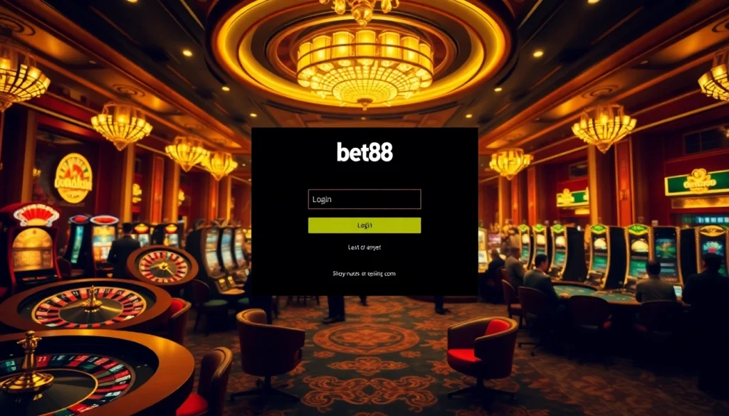 Excitement of bet88 đăng nhập in a luxurious casino environment with vibrant gaming elements.