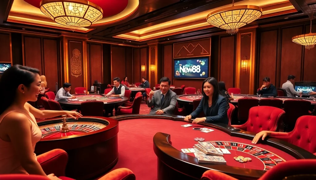 Experience the excitement of New88 with vibrant casino tables and thrilling games.