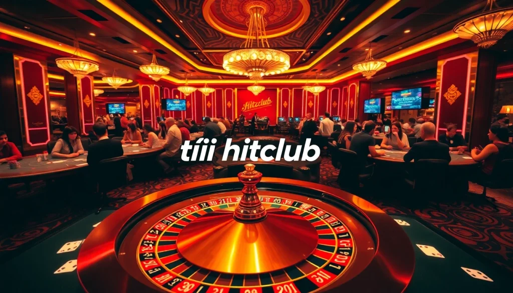 Experience high-stakes excitement as you tải hitclub at a luxurious casino, with vibrant tables and poker chips.
