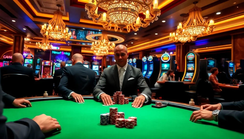 Players strategizing at a poker table in a luxurious casino scene inspired by https://luck8r1.com.