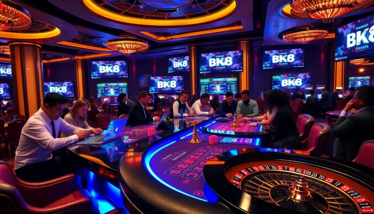 Players enjoying an exhilarating BK8 casino experience with vibrant tables and engaging gaming atmosphere.