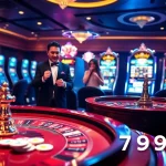 Experience luxury gaming with vibrant chips at the 789WIN casino's poker table.