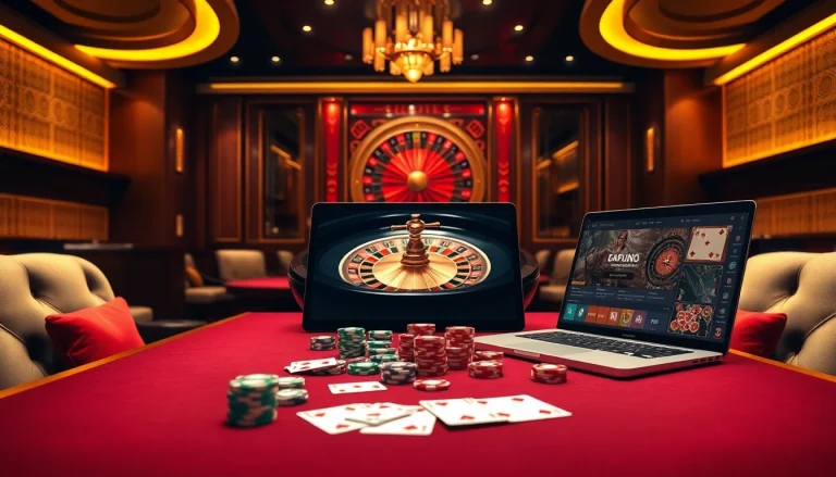 Experience thrilling gameplay at https://okfunax.com/ with colorful cards and chips on a vibrant casino table.