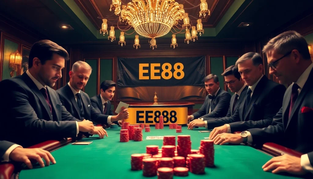Experience EE88's thrilling poker games in a luxurious casino setting filled with excitement.