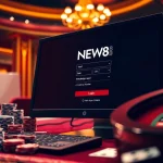 Experience the thrill of Đăng Nhập NEW88 in a luxurious casino setting with cards and roulette.