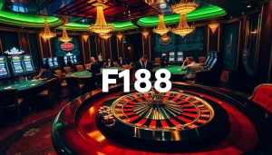 F168 thrills gamblers at a luxurious casino with vibrant tables and lively players.