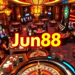 Exciting gambling scene with players enjoying poker and roulette at Jun88 casino.