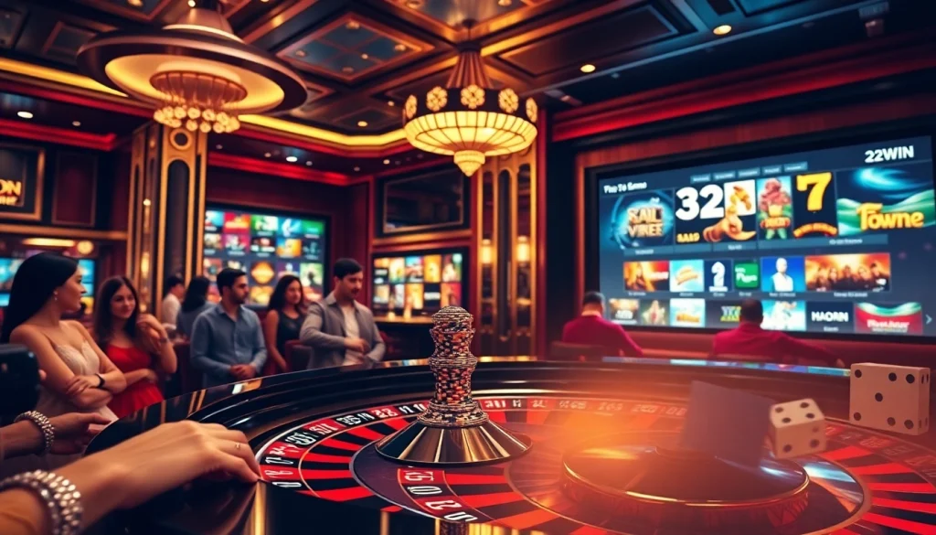 Players engaging at a stylish roulette table with 32WIN's vibrant online gambling interface.