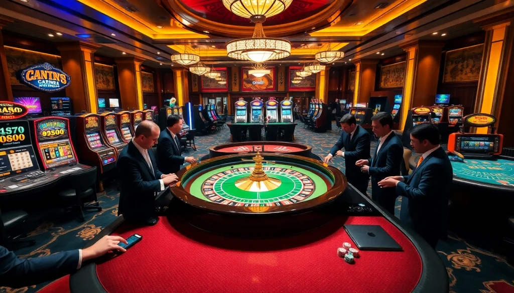 Excited players gambling at a luxurious casino table, representing mmoo88.us.com gaming excitement.