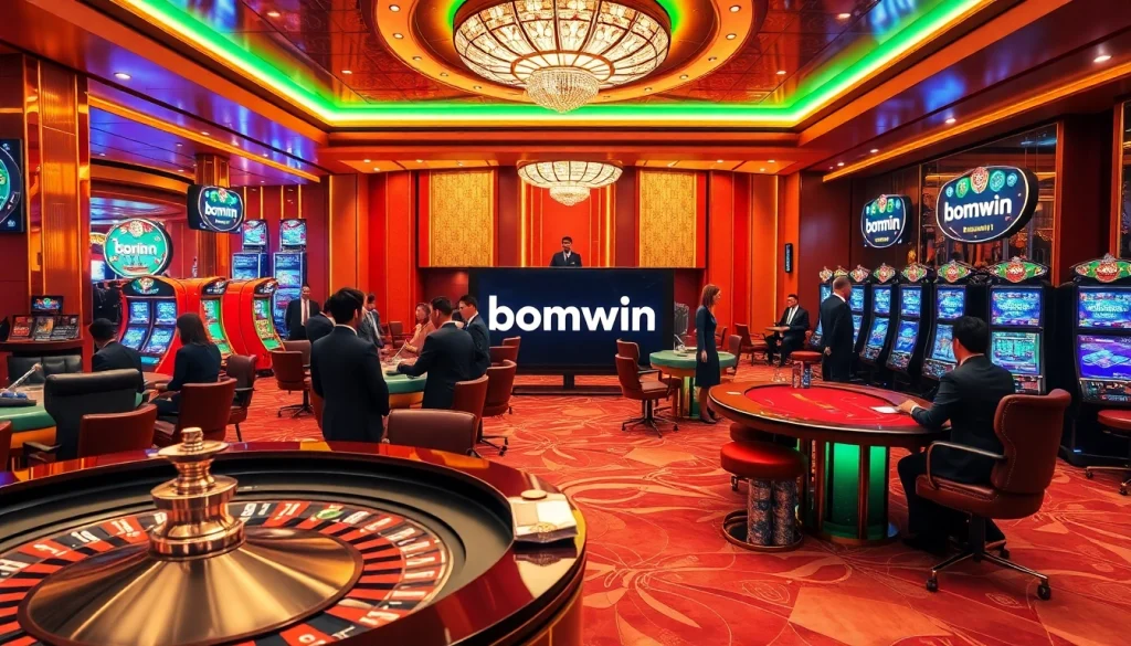 Engaging in immersive gaming experiences at Bomwin, including thrilling slots and poker tables.