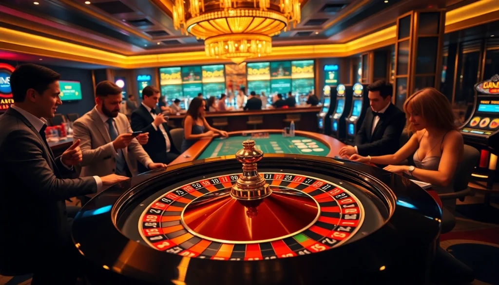 Experience the excitement of betting at http://8kbetsg.com with a vibrant roulette table and enthusiastic players.