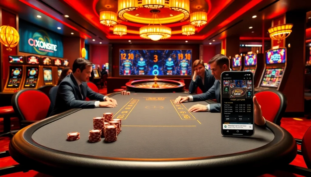 Xoso66 players engaging at a vibrant casino table with chips and cards.