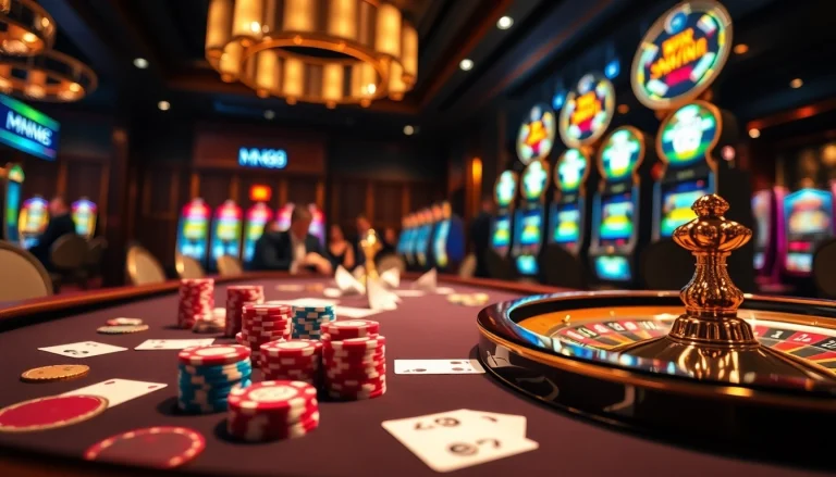 Experience the thrill of MM88 at a vibrant casino table with exciting gameplay elements.