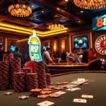 Win big with 8Xbet at an upscale casino featuring vibrant slot machines and exciting poker games.