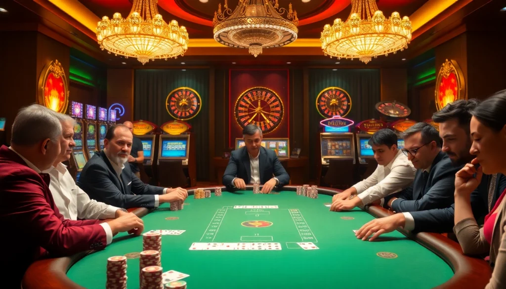 Players enjoying high-stakes poker with vibrant chips around sv 388 casino table.