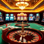 Experience the thrill of online gaming at TG777, featuring a luxurious casino setting.