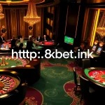 A thrilling moment at the casino with players enjoying games at http://8kbet.ink/, showcasing exciting roulette action and vibrant poker tables.