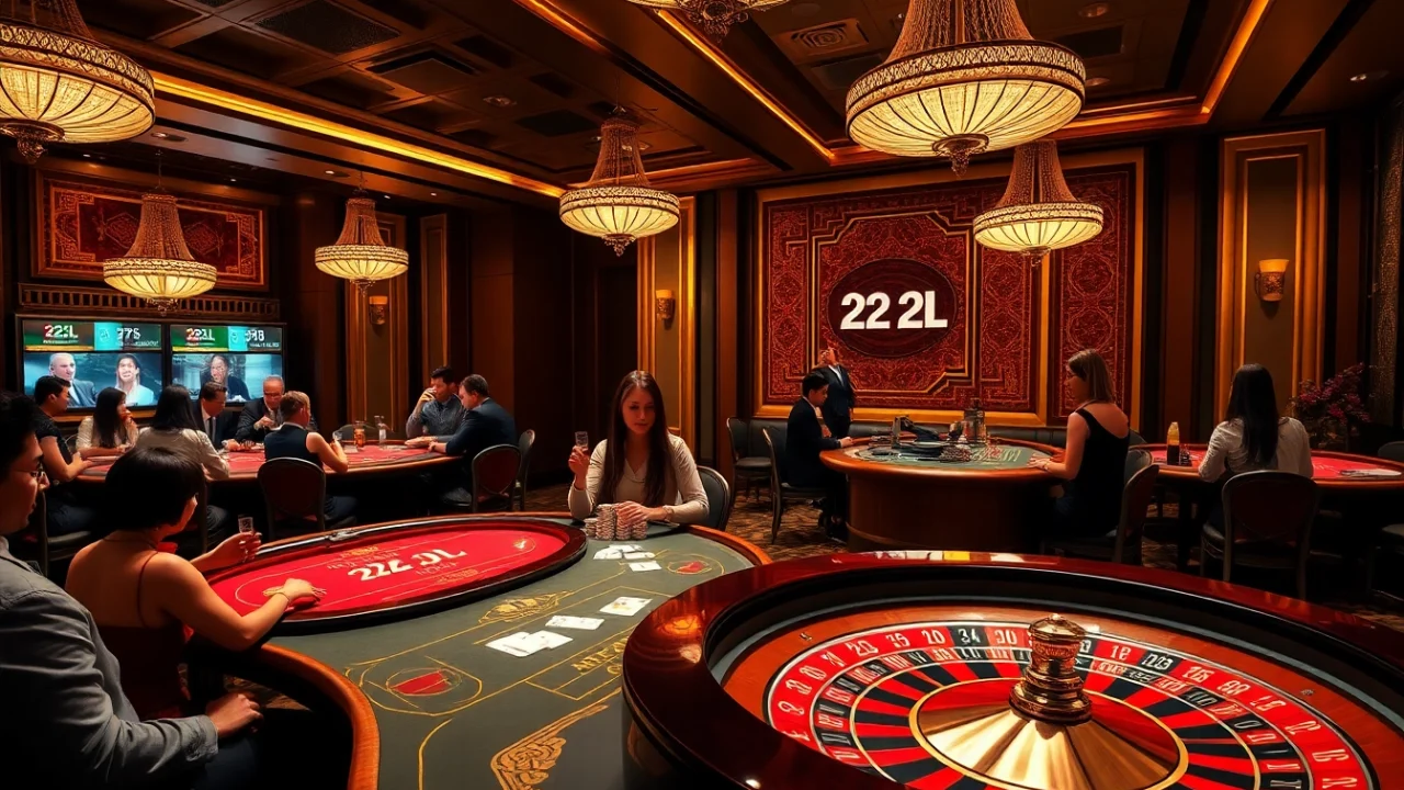 Experience the thrill of 22JL casino games with vibrant tables, chips, and an inviting atmosphere.