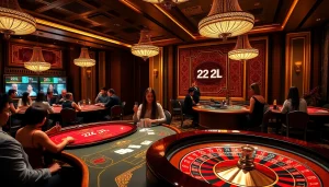 Experience the thrill of 22JL casino games with vibrant tables, chips, and an inviting atmosphere.