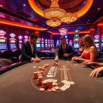 High-stakes blackjack action at 6L777 VIP casino lounge with glamorous players celebrating wins.