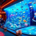 Experience the excitement of bắn cá đổi thưởng with vibrant underwater scenes and engaged players in a casino setting.