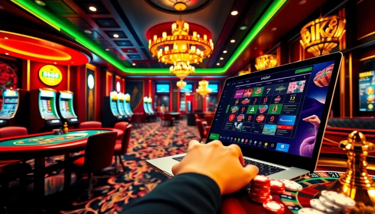 Experience BK8's thrilling gaming environment with luxurious casino tables and engaging online interfaces.
